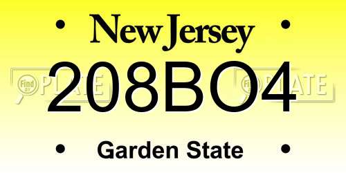 208BO4 New Jersey License Plate