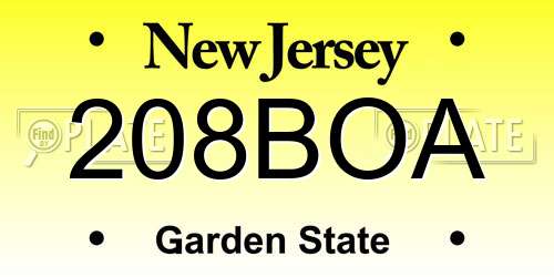 208BOA New Jersey License Plate