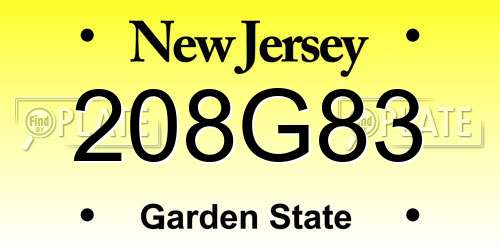 208G83 New Jersey License Plate
