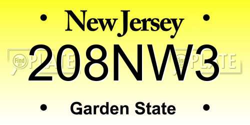208NW3 New Jersey License Plate