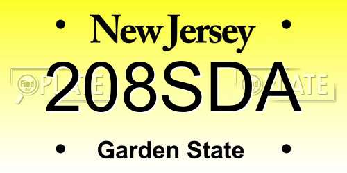 208SDA New Jersey License Plate