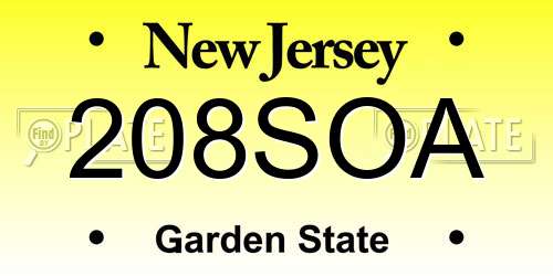 208SOA New Jersey License Plate