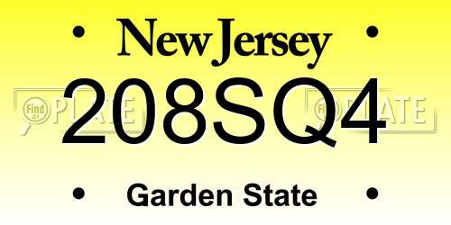 208SQ4 New Jersey License Plate