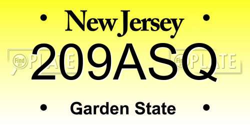209ASQ New Jersey License Plate