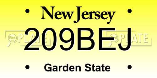 209BEJ New Jersey License Plate