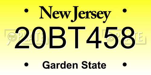 20BT458 New Jersey License Plate