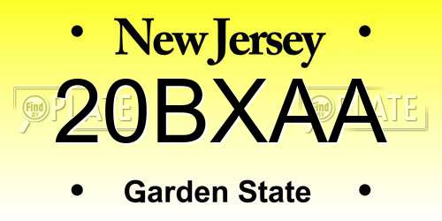 20BXAA New Jersey License Plate