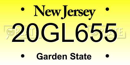 20GL655 New Jersey License Plate