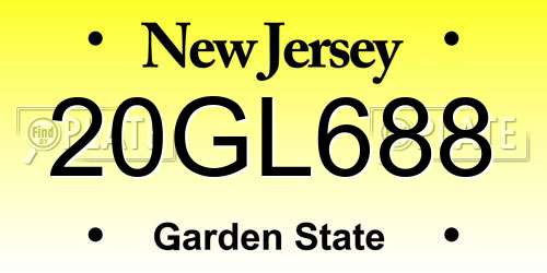 20GL688 New Jersey License Plate
