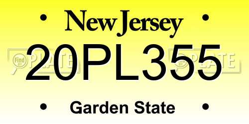 20PL355 New Jersey License Plate