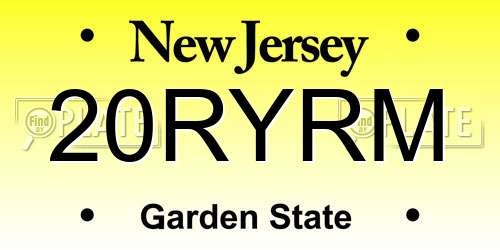 20RYRM New Jersey License Plate