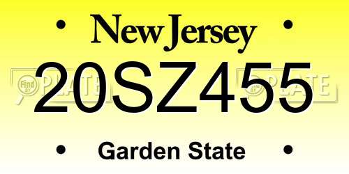 20SZ455 New Jersey License Plate