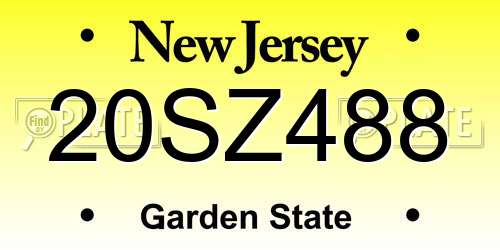20SZ488 New Jersey License Plate