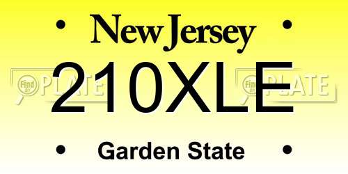 210XLE New Jersey License Plate