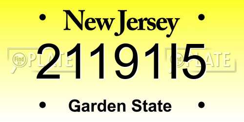 21191I5 New Jersey License Plate