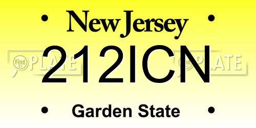 212ICN New Jersey License Plate