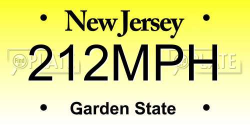 212MPH New Jersey License Plate