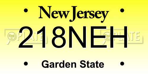 218NEH New Jersey License Plate