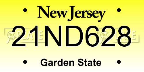 21ND628 New Jersey License Plate