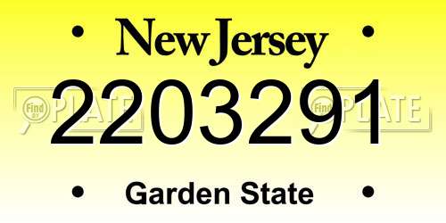 2203291 New Jersey License Plate