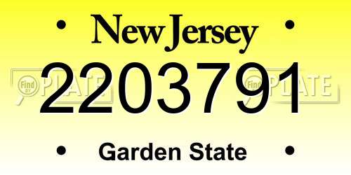 2203791 New Jersey License Plate