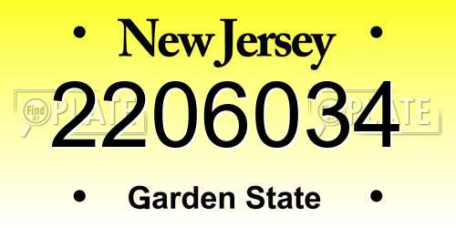 2206034 New Jersey License Plate