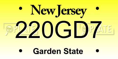 220GD7 New Jersey License Plate