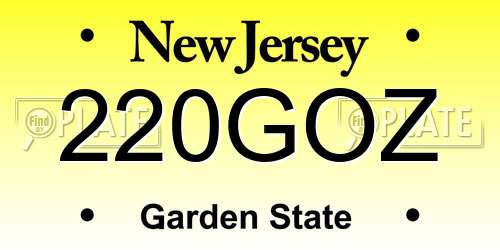 220GOZ New Jersey License Plate