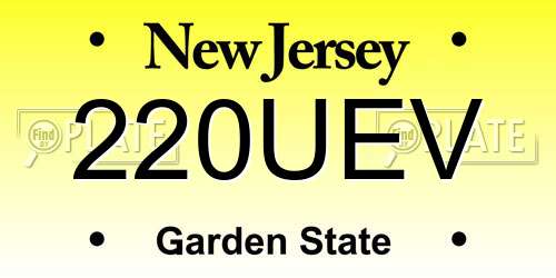 220UEV New Jersey License Plate