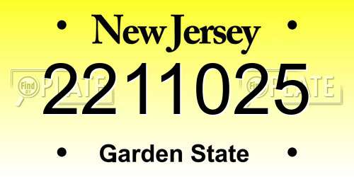 2211025 New Jersey License Plate