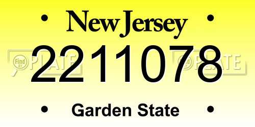2211078 New Jersey License Plate
