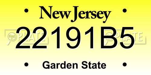 22191B5 New Jersey License Plate