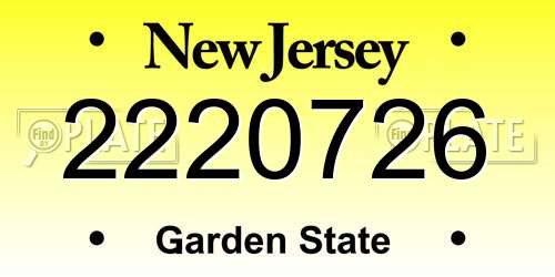 2220726 New Jersey License Plate