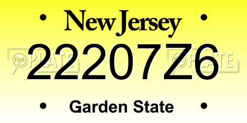 22207Z6 New Jersey License Plate