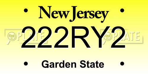 222RY2 New Jersey License Plate