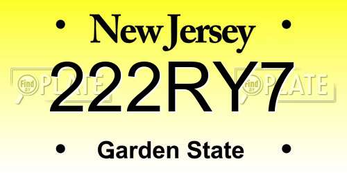 222RY7 New Jersey License Plate