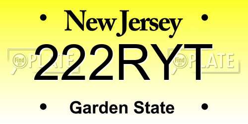 222RYT New Jersey License Plate