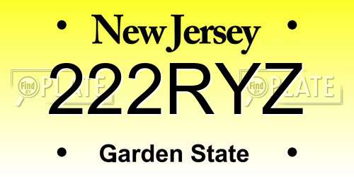 222RYZ New Jersey License Plate