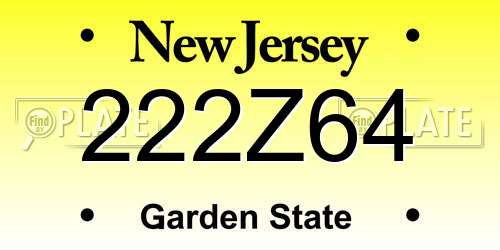 222Z64 New Jersey License Plate