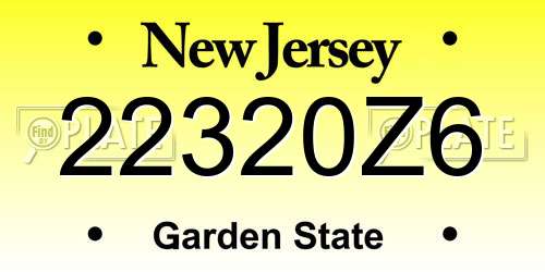22320Z6 New Jersey License Plate