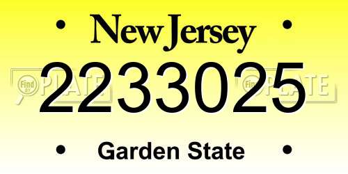 2233025 New Jersey License Plate