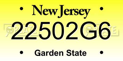 22502G6 New Jersey License Plate