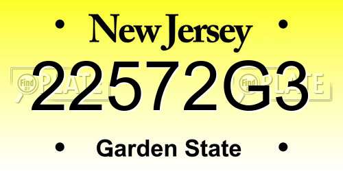 22572G3 New Jersey License Plate