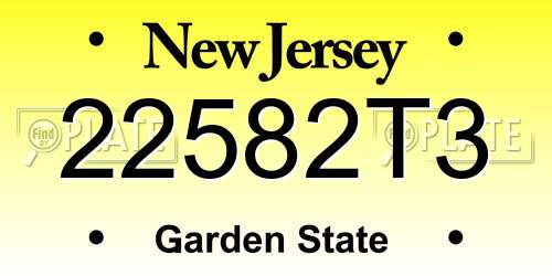 22582T3 New Jersey License Plate