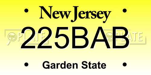 225BAB New Jersey License Plate