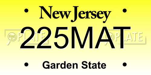 225MAT New Jersey License Plate