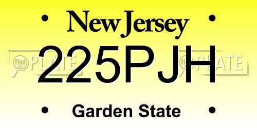 225PJH New Jersey License Plate