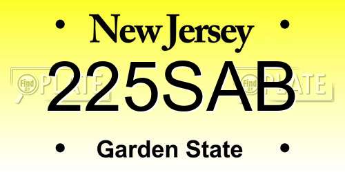 225SAB New Jersey License Plate