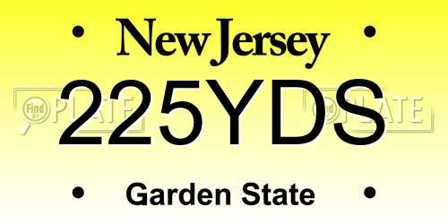 225YDS New Jersey License Plate