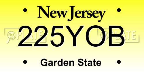 225YOB New Jersey License Plate